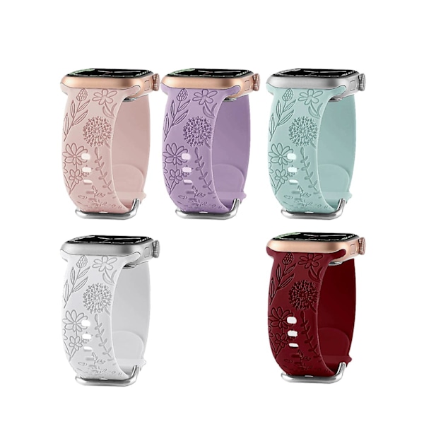 1 Pack Blomgraverad Sportrem Kompatibel Med Apple Watch Armband 38mm 40mm 41mm, Kvinnors Blommig Laser Mjuk Silikon Armband Ersättning Iwatch Pink 42mm 44mm 45mm