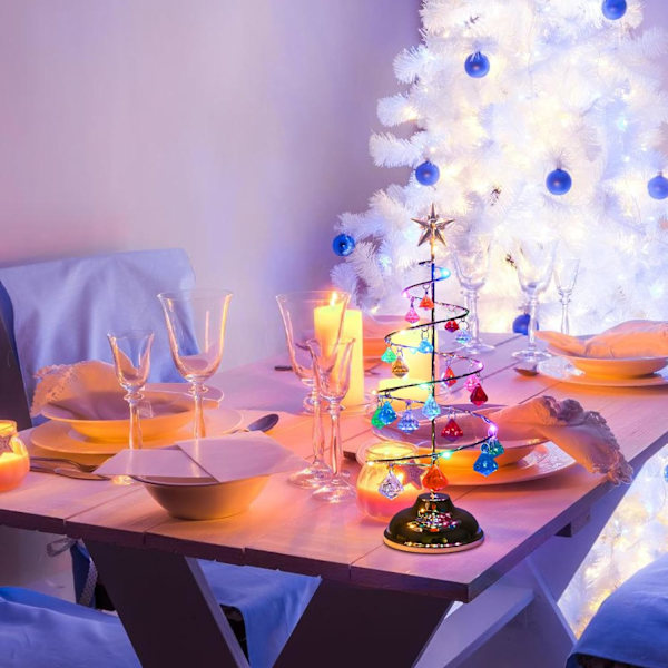 Juletre Krystall Lys Bordplate Juletre 33cm LED Juletre og Krystallanheng Bordplate Julehjem Dekor flerfarget