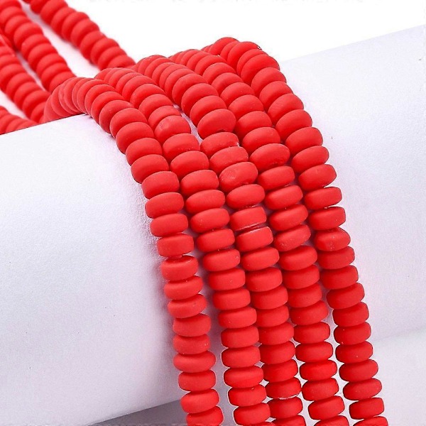 1 Säie Käsintehtyjä Polymeerisavihelmiä DIY-korujen askartelutarvikkeisiin, litteä pyöreä punainen 6~7x3mm Reikä: 1.5mm noin 113~116kpl/säie 15.55 tuumaa~16.1