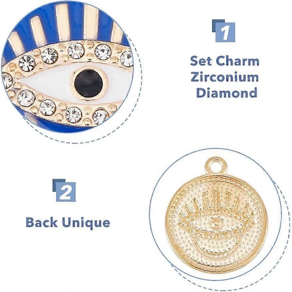 36 stk. 6 Stilarter Ondt Øje Rhinestone Charms Ondt Øje Legering Vedhæng Emalje Øje Vedhæng Charms til DIY Halskæde Armbånd Ørering Smykkefremstilling Hul: 1.5