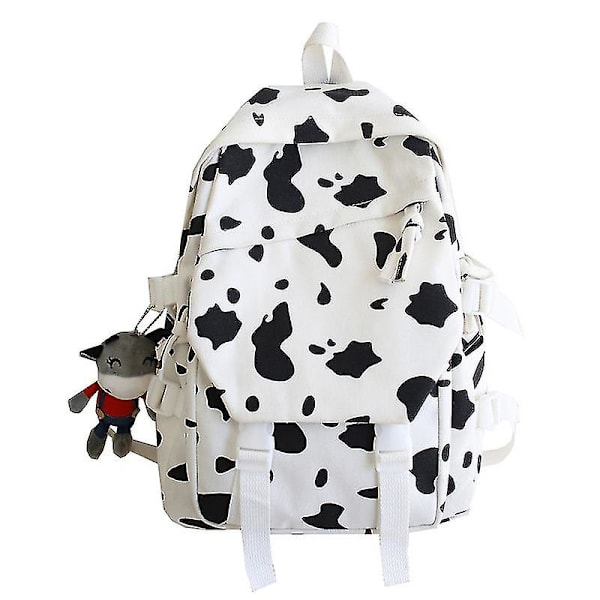 Ko-print Rygsæk i Koreansk Stil, Bærbar Letvægts Rejsetaske til Gymnasie- og Universitetsstuderende Cow Pattern