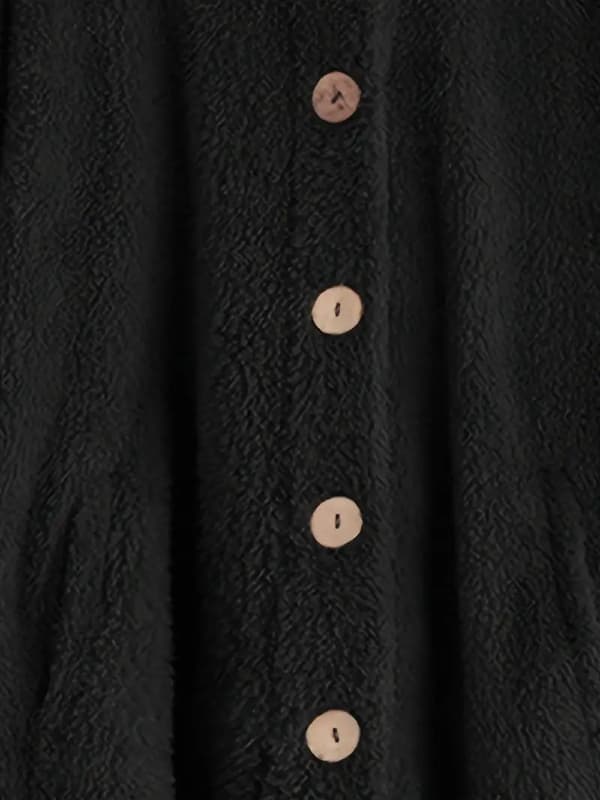 Termisk damejakke med knapper, varmt overtøj til efterår og vinter, dametøj black 2XL