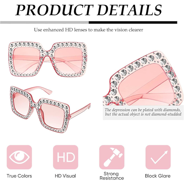Oversized Rhinestone Solbriller Firkantet Unisex Diamant Bling Bling Briller Rosa Gave