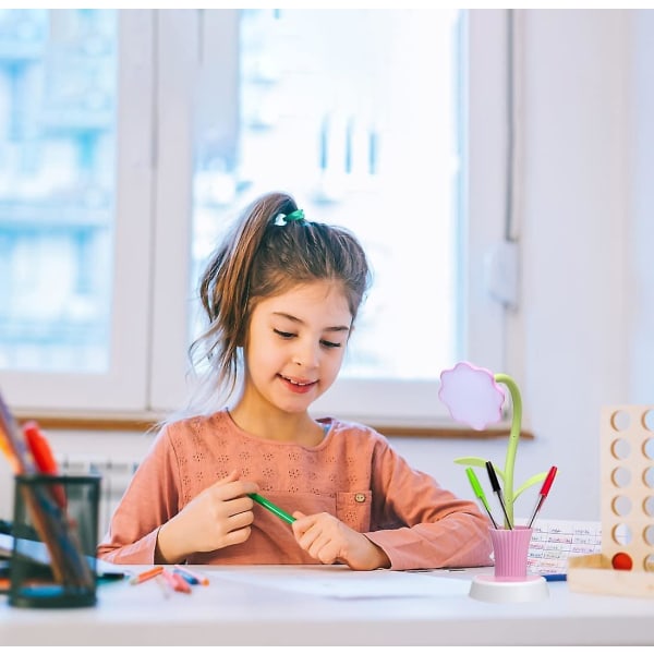 Bordslampa för barn - Creative Uppladdningsbar skrivbordslampa Led ögonskydd Touch Sensor Bordslampa Dimbar sänglampa med pennhållare (rosa)