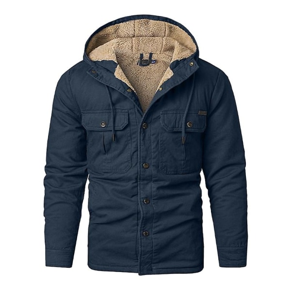 Herr Cargo Hooded Jacka, Vinter Varma Foder Termisk Jacka Rock Blue M