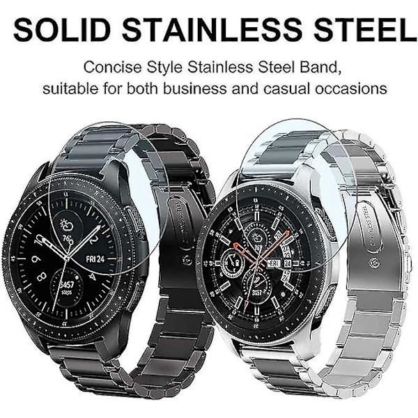 Til Samsung Gear S2/Gear Sport 20mm remme, 2 pak solid metalrem i rustfrit stål, sølv/sort+sort.
