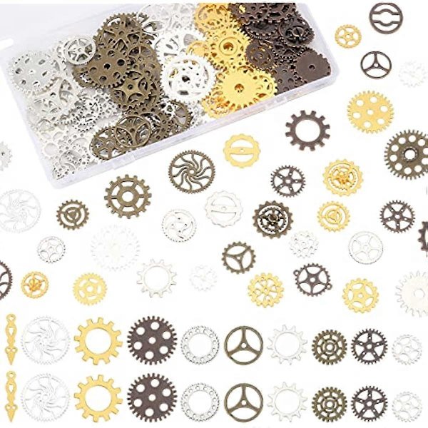 250g (180 stk) Antikke Steampunk Tannhjul Anheng 5-Fargers Hjul Tannhjul Resin Fyllstoffer Legering Blandede Tannhjul Anheng for Resin Håndverk Smykkefremstilling og Dekor