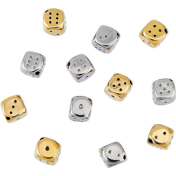 12 st Tärningsformade Pärlor Kub med Diagonala Hål Lösa Pärlor Speltema Distanspärlor Förgyllda Lyckotalspärlor Rostfritt Stål Kvadratiska Pärlor för DIY Smycken