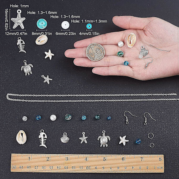 1 Ask DIY 8 Par Ocean-tema Örhängetillverkningssatser Sötvattensskal Havssköldpadda Charms Hängsmycken Cowrie Shell & Glas & Syntetisk Turkos Pärlor för Händer