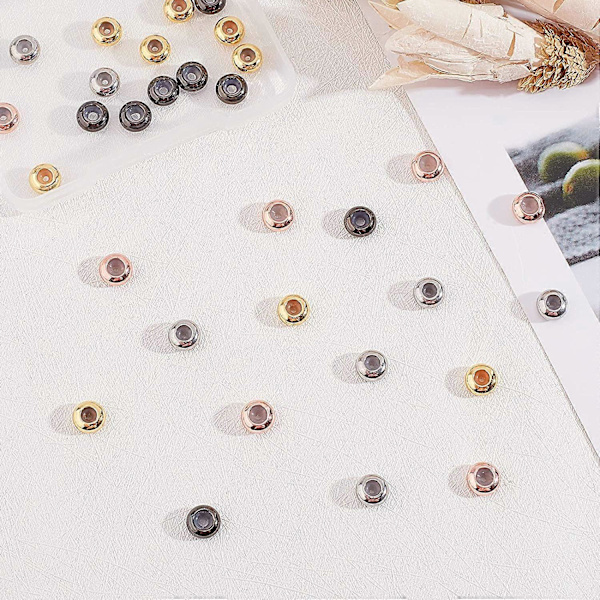 40 st 7 mm Stopperpärlor Mässing Runda Gummipärlor 4 Färger Glidpärlor Insättningsgummistopp Positioneringsavståndspärlor för DIY-hantverk Smyckestillverkning Hål