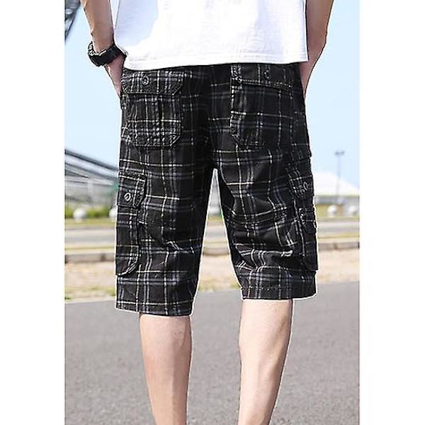 Miesten ruudulliset shortsit, väljä vyötärö, monipuoliset twill-cargo-shortsit GRAY 34