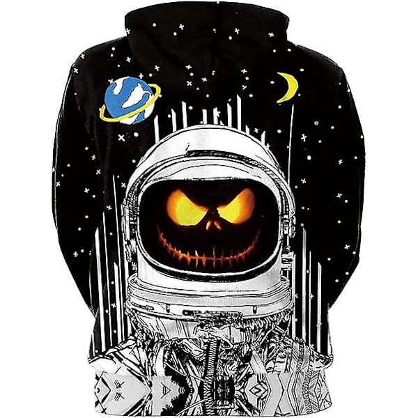 Langærmet hættetrøje til mænd Halloween Sjov Crew Neck Sweatshirt med kængurulomme Jul Multicolor 3d Print Jumper Sweaterstørrelse