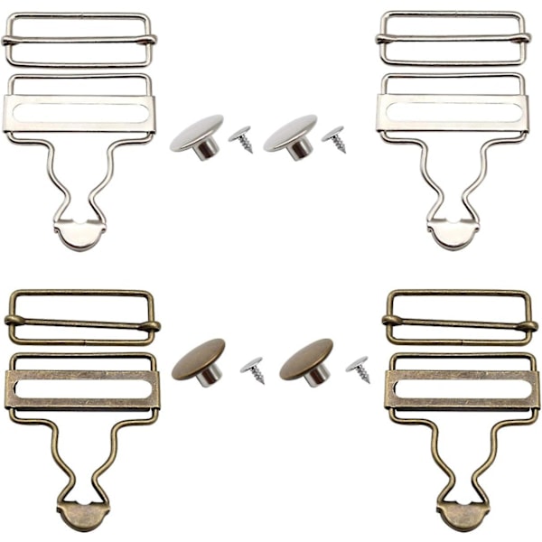 (Silver, Brons) 4 Stycken Hängselspännen, Metall Hängselspännen, Metallspännen med Rektangulär