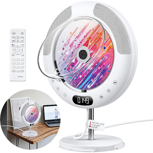 CD-afspiller Bluetooth med Touch-knap Højttaler CD-afspiller til vægmontering Understøtter fjernbetjening Display FM