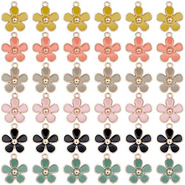 1 Æske 36 stk. 6 Farver Guldbelagt Emalje Blomster Charm Vedhæng til DIY Smykkefremstilling Halskæde Armbånd Ørering Tilbehør Charms