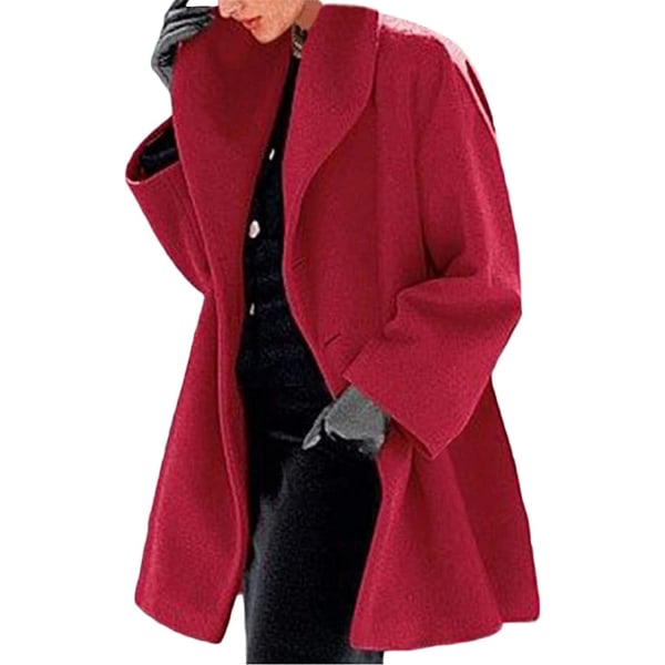 Mode Multifarvet Kvinders Ulfrakke Trenchcoat Lang Varmt Vinter Parka Med Rever Red 4XL