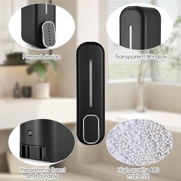Såpepumpe svart veggmontering 300 ml påfyllbar plast flytende såpedispenser vegg manuell sjampo dispenser dusjdispenser for hjem hotell