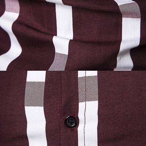 Herr Casual Långärmad Skjorta Knapp Ned Randig Lös Skjorta Red XL