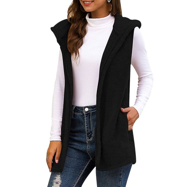 Kvinnor Plysch Hooded Väst Casual Vinter Höst Varm Ytterkläder Solid Coat Ny M C