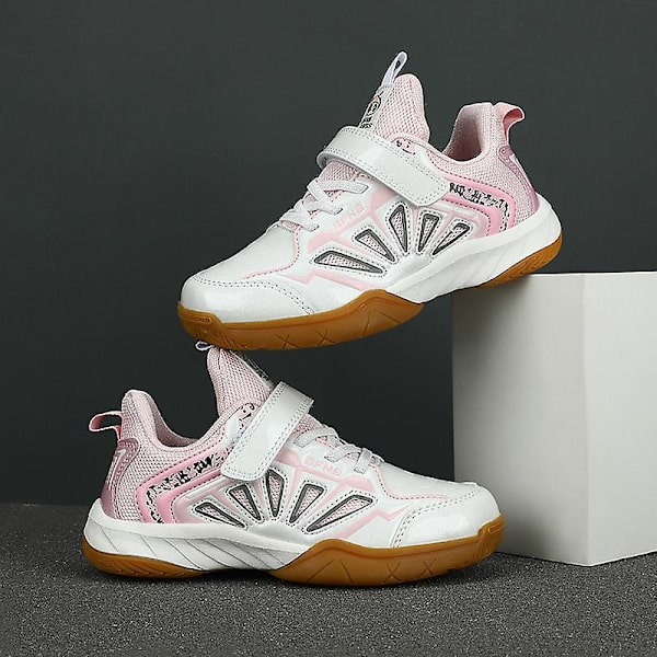 Lätta sneakers för barn, fashionabla inomhusskor för badminton 3D991 WhitePink EU 32