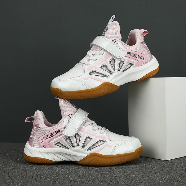 Letvægts sneakers til børn, mode indendørs sko, velegnet til badminton 3D991 WhitePink EU 40