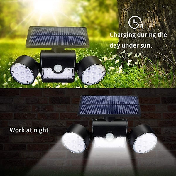 Utomhus solcellslampa, utomhus solcells vägglampa, med 30 vattentäta dubbla LED-strålkastare, 360 graders rotation, sensor