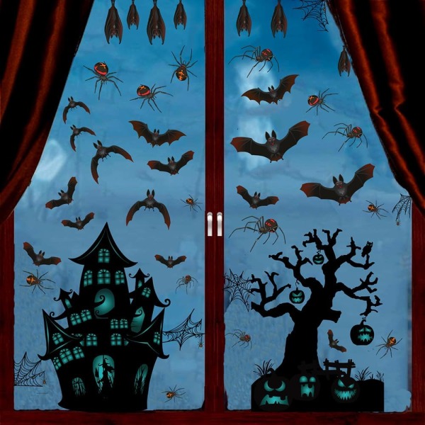6 ark Halloween-fönster klamrar fast Halloween-fönsterklistermärken Statiska Halloween-fönsterdekorationer Dubbelsidigt Halloween-fönster