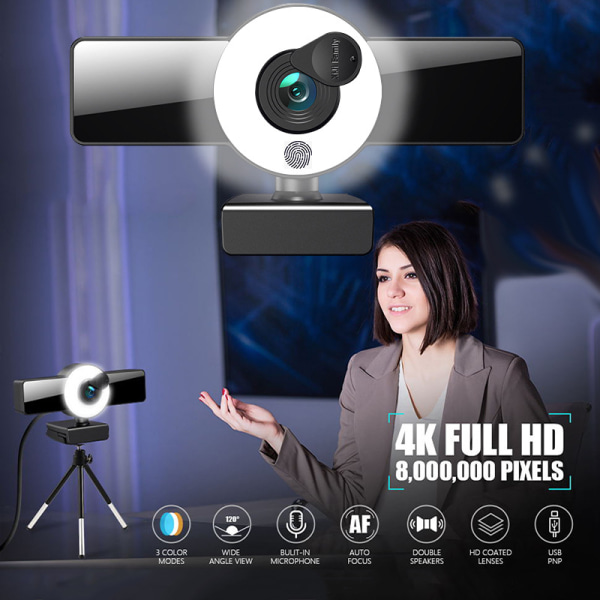 Webkamera Full HD Webkamera med mikrofon USB-kontakt Webkamera 2k