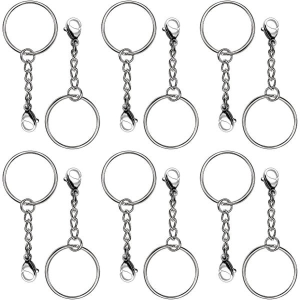 Nyckelringar med kedja, 50 st nyckelringskit inkluderar delad nyckelring med kedja, öppna hoppringar, hummerlås, nyckelring för hantverk, harts och juveler