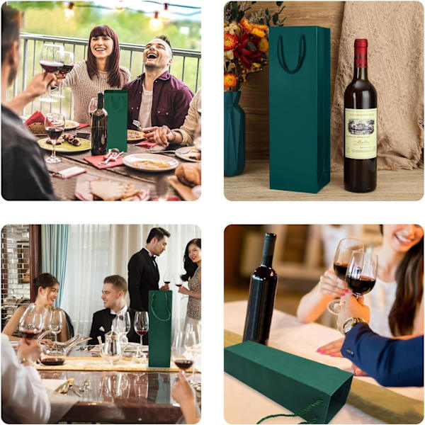 12 Stk. Robust Gavepose i Kraftpapir til Vin, Gavepose til Flasker, Med Håndtag Vinpose i Stof til Jul, Bryllup, Festgaver
