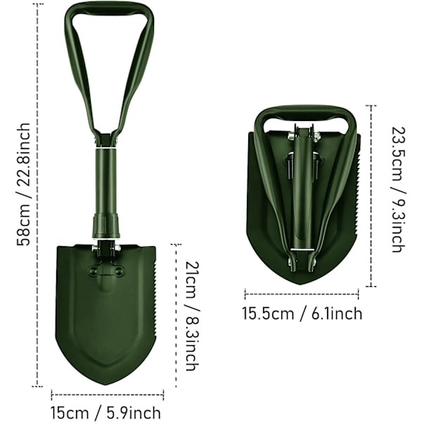58cm Sammenleggbar Spade, karbonstål Multifunksjonsspade (grønn)
