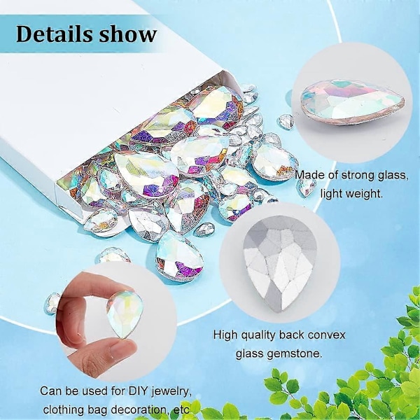 94 stk. Spidsryggede Rhinestones 6 Størrelser Glas Rhinestones Ædelstene Klar AB Farve Dråbeformede Juveler Udsmykninger med Sølvbelagte Bagside Krystalsten til