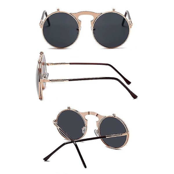 Retro Steampunk Fällbara Solglasögon Runda Ramar Fällbara Solglasögon Herr och Dam Trendiga Glasögon C4
