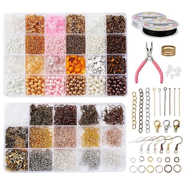 1 set DIY Örhängetillverkningssatser inklusive ädelstenschips, glaspärlor, skalpärlor, järnörhängekrokar