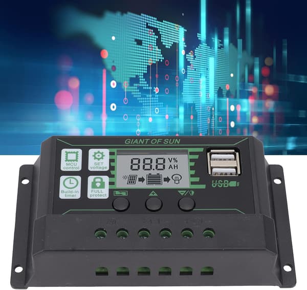 Solar Charge Controller Intelligent PWM Industrilader 5V USB for Energikontroll (100A)