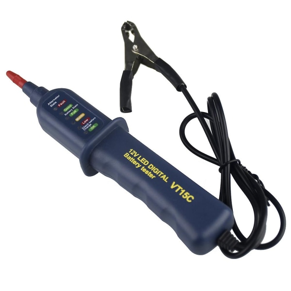 Bilbatteritester - 12 Volt - Med LED-indikator og Krokodilleklemme