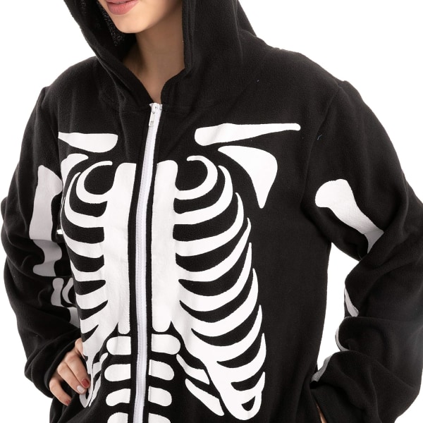 Spooktacular Creations Unisex Skelett jumpsuit Pyjamas Plysch Skelett Jumpsuit Dragkedja Halloween Hoody Pyjamas för Vuxna Nattkläder Kostym 2XL