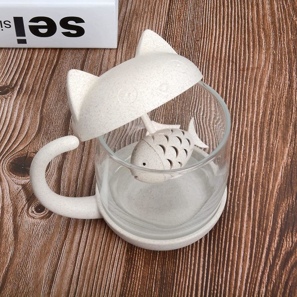 250 ml kattglaskopp tekopp med fisk teinfuser silfilter