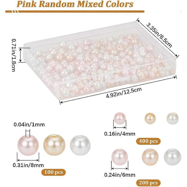 1 Ask 700 st 4/6/8mm Glaspärlor Rosa Färg Lavendel Blush Runda Lösa Distanspärlor Pärltillbehör för DIY Smyckestillverkning Halsband Armband Örhängen