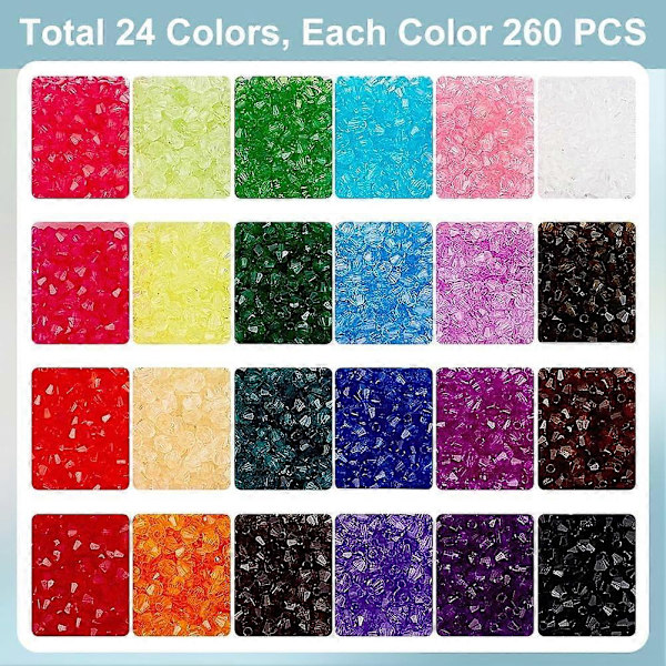 6240 stk. Krystalperler 4 mm Bicone Perler Facetterede Akrylperler 24 Farver Regnbue Løse Perler Afstandsstykker