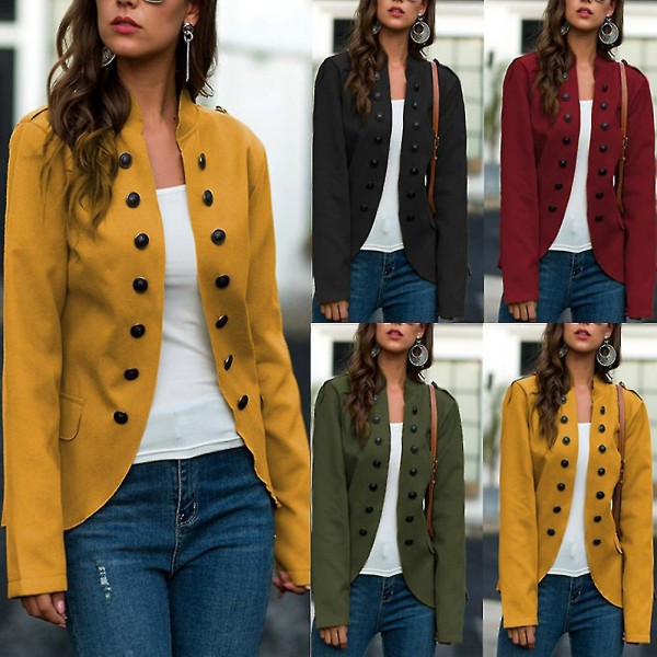 Dame Blazer med Knapper Ståkrage Casual Yttertøy Uregelmessig Kant Jakker med Lommer Ny S A