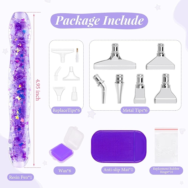 Diamantmålningspennset, Luminous Diamond Art Pen med 6 metallspetsar, 6 målningslim, halkfri matta, bricka, 5d diamantkonsttillbehör och verktyg