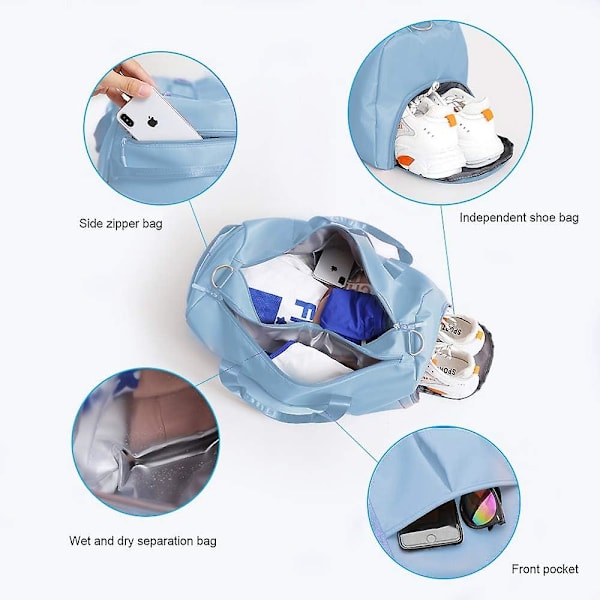 Sports Gym Bag med Skoveske Våt Bag Duffelbag Vanntett Reiseveske For Kvinner Menn Militærgrønn 29l Light Blue