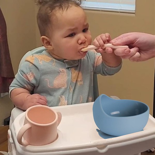Silikon sugkopp baby skål | Inåtböjda väggar förhindrar tappning | Lätt att skopa | Fäster stadigt | Tvådelad set style2
