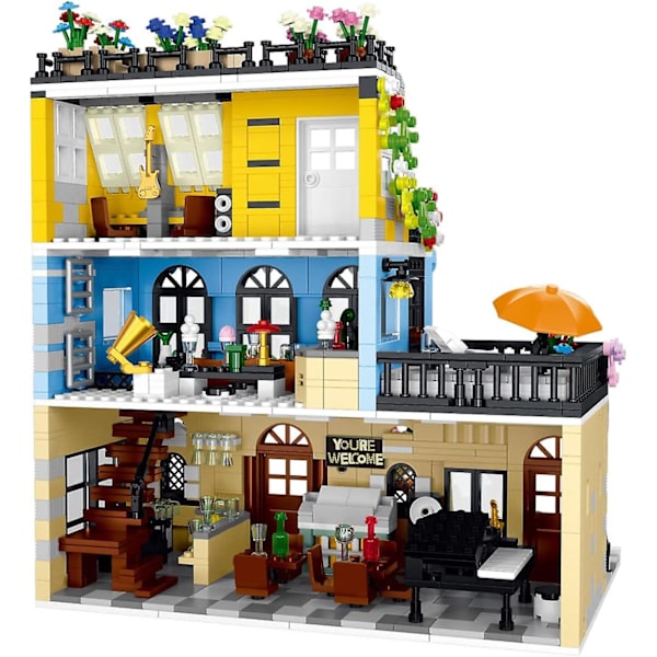 Byhotel Arkitektur Byggesæt Med Lys, 3 Niveauer Hotel Model Byggeklodser Legetøj, til 12+ Voksne