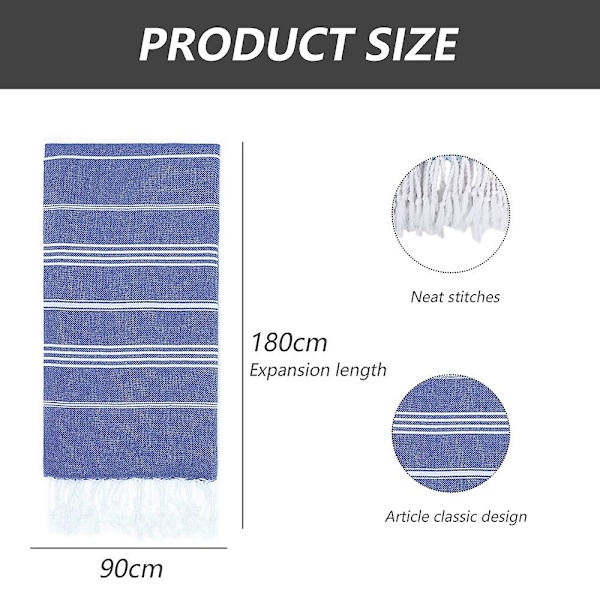 Tyrkisk Badehåndklæde Oversized 90*180cm 100% Bomuld Sandfri Svømmehåndklæde Let Rejsehåndklæde Blue