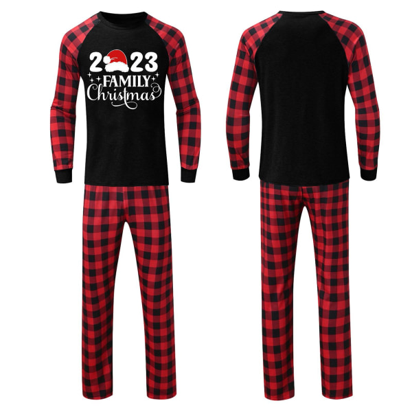 Matchende Familiepyjamassett Julepyjamas Rutete Trykte Nattøy Dad 2XL