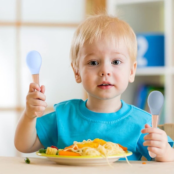 Bambus Babymatningsskedar Med Mjuka Böjda Silikontoppar För Småbarn Och Spädbarn style1