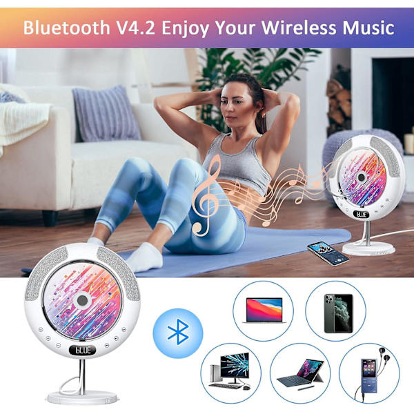 CD-spelare Bluetooth med peksknappshögtalare CD-spelare för väggmontering Stöder fjärrkontroll Display FM