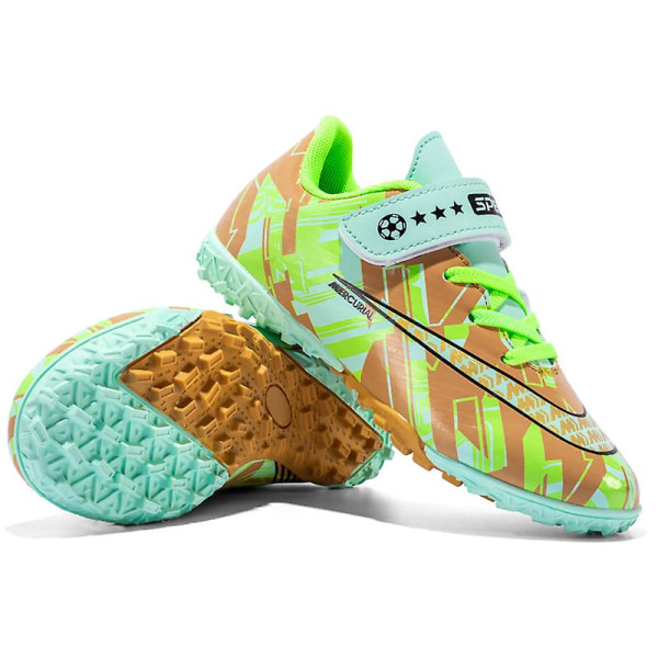 Fodboldsko til børn Voksen Høje Ankel Fodboldstøvler Græstræning Sportsfodtøj Sneakers 3B2302 Green 39